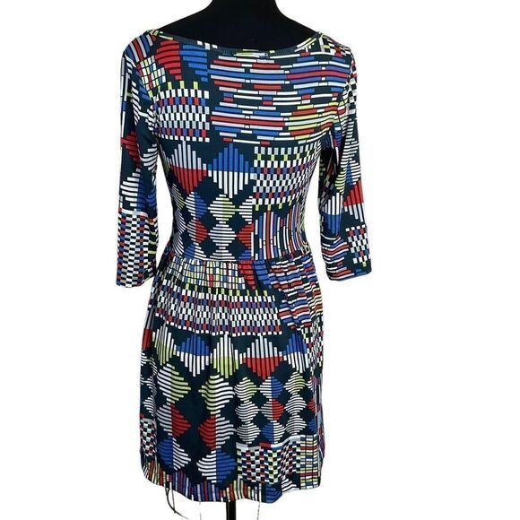 Bebop Fit and Flare Dress Size M Bright Geometric Pattern Round Neck - Picture 5 of 14